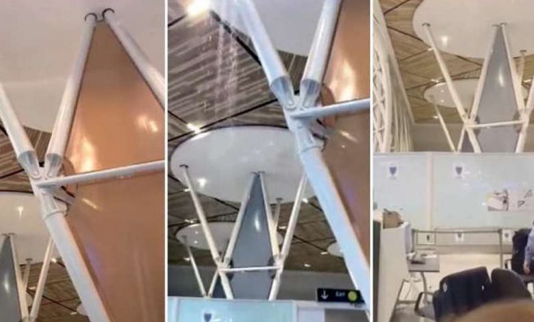 تسرب الأمطار من سقف مطار مراكش يصل إلى قبة البرلمان تسرب الأمطار من سقف مطار مراكش يصل إلى قبة البرلمان