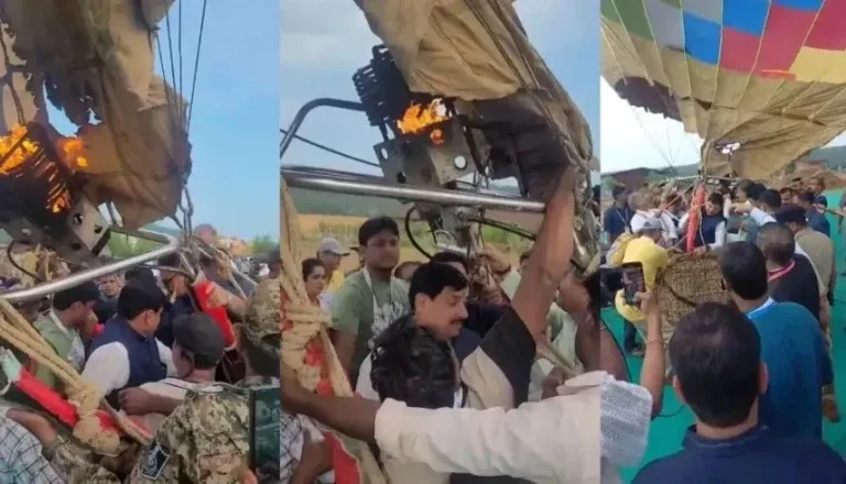حريق مفاجئ في منطاد يقل مسؤولين كبار بالهند (فيديو)